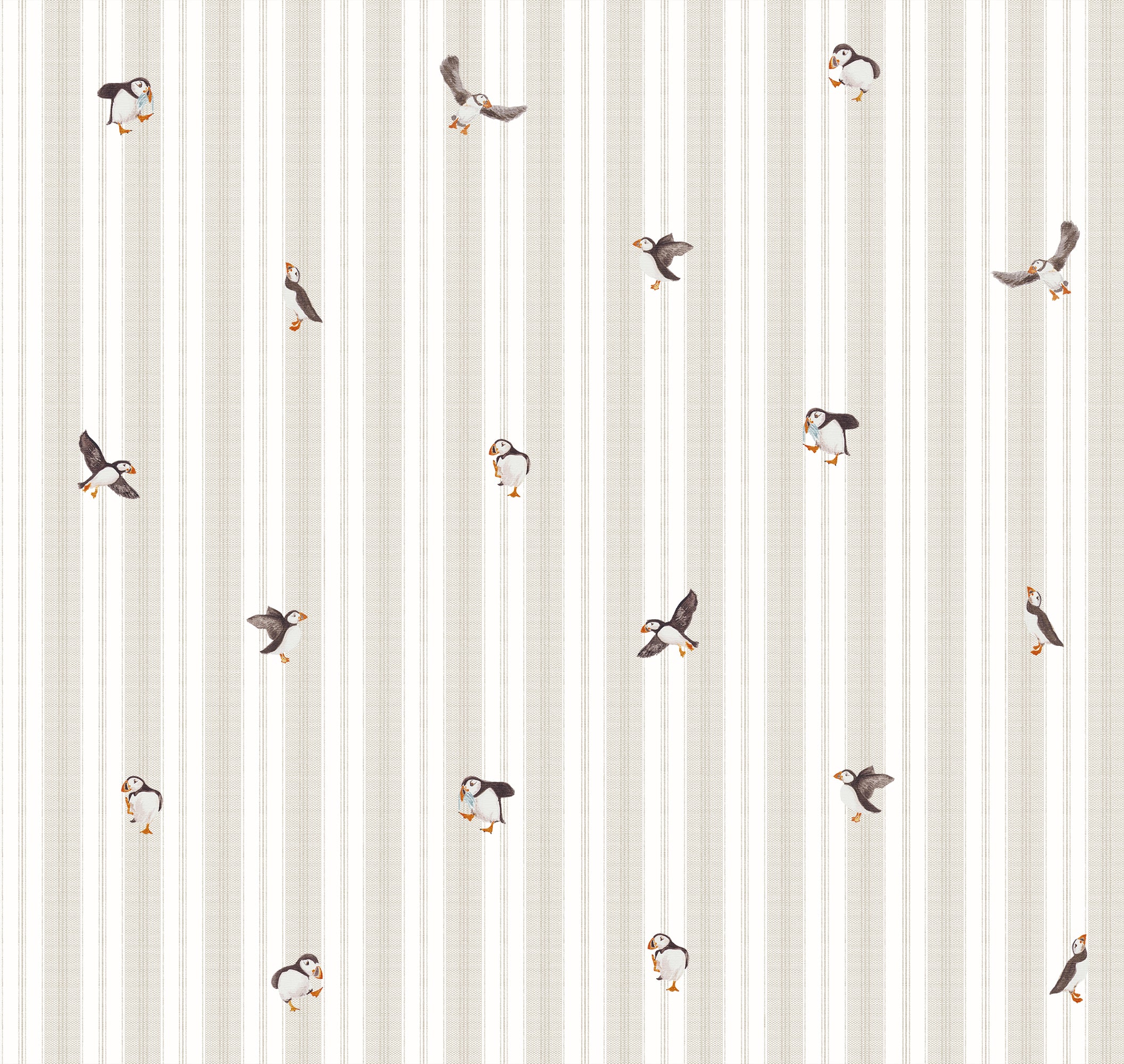 Pattern of small penguin illustrations on a striped background