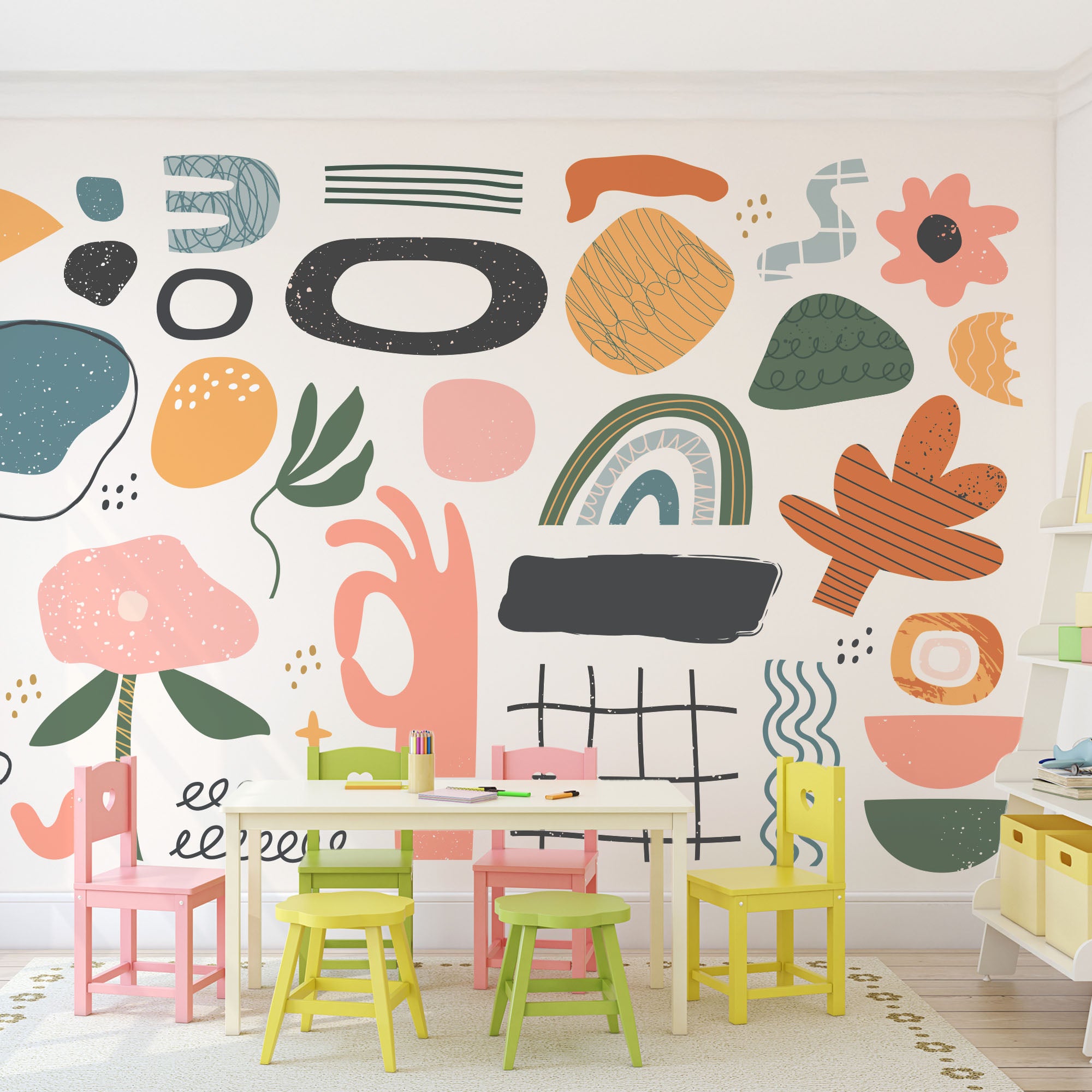 Wall Mural - Abstract Doodle Shapes - Traditional Wallpaper (Paste-the-wall) - Made to Measure