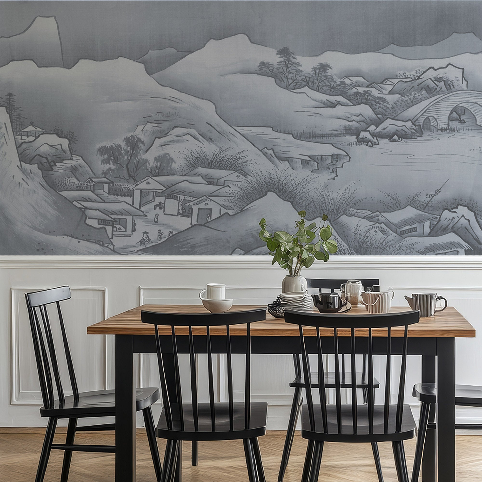 Wall Mural - 17th Century Ink Silk Grey Japanese - Removable Wallpaper (Peel & Stick) - Made to Measure