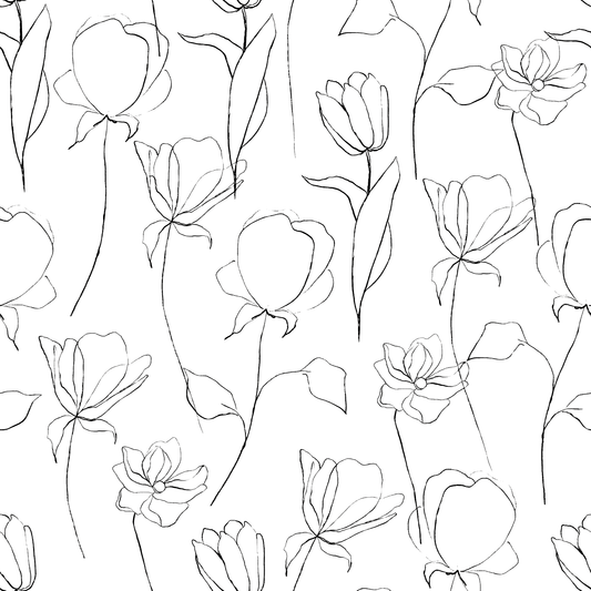 Inked Florals Monochrome Sketched Flower Full Pattern
