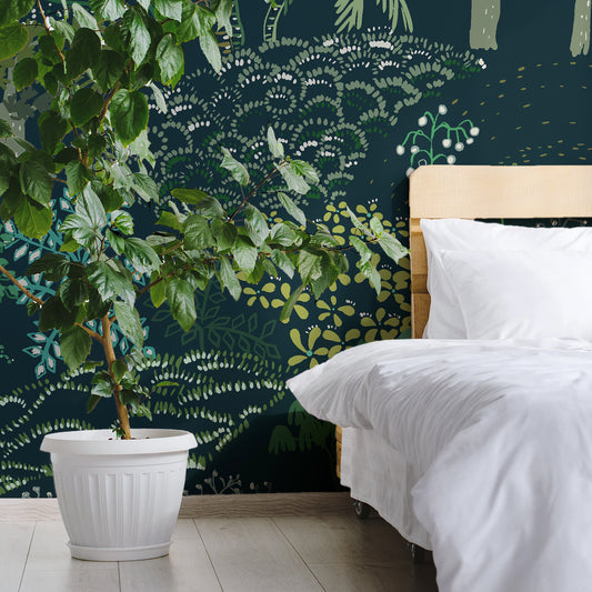Italian Wallpaper Dark Wallpaper In Bedroom With Large Green Plant Pot 