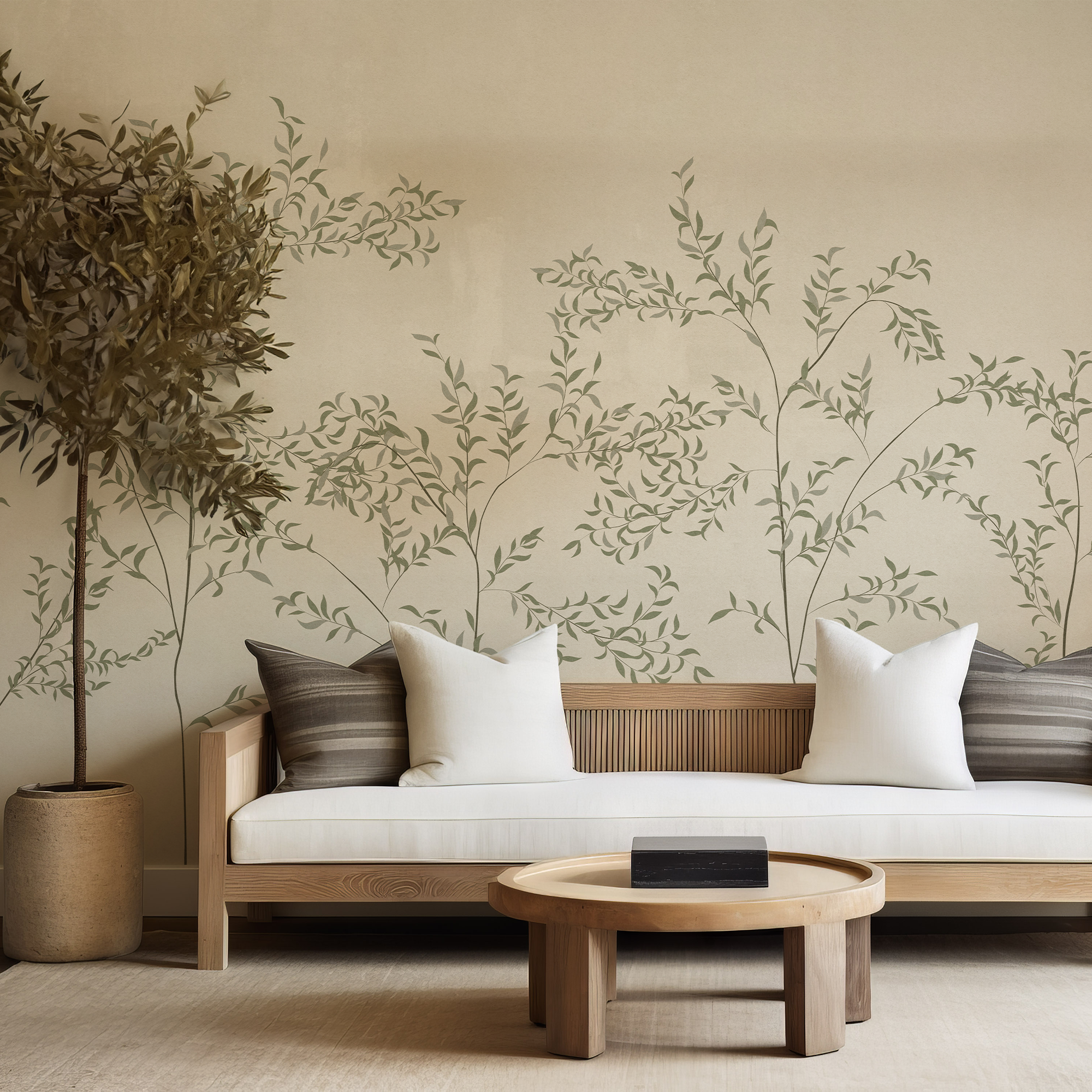 Wall Mural - Simple Green Willow Garden - Traditional Wallpaper (Paste-the-wall) - Made to Measure