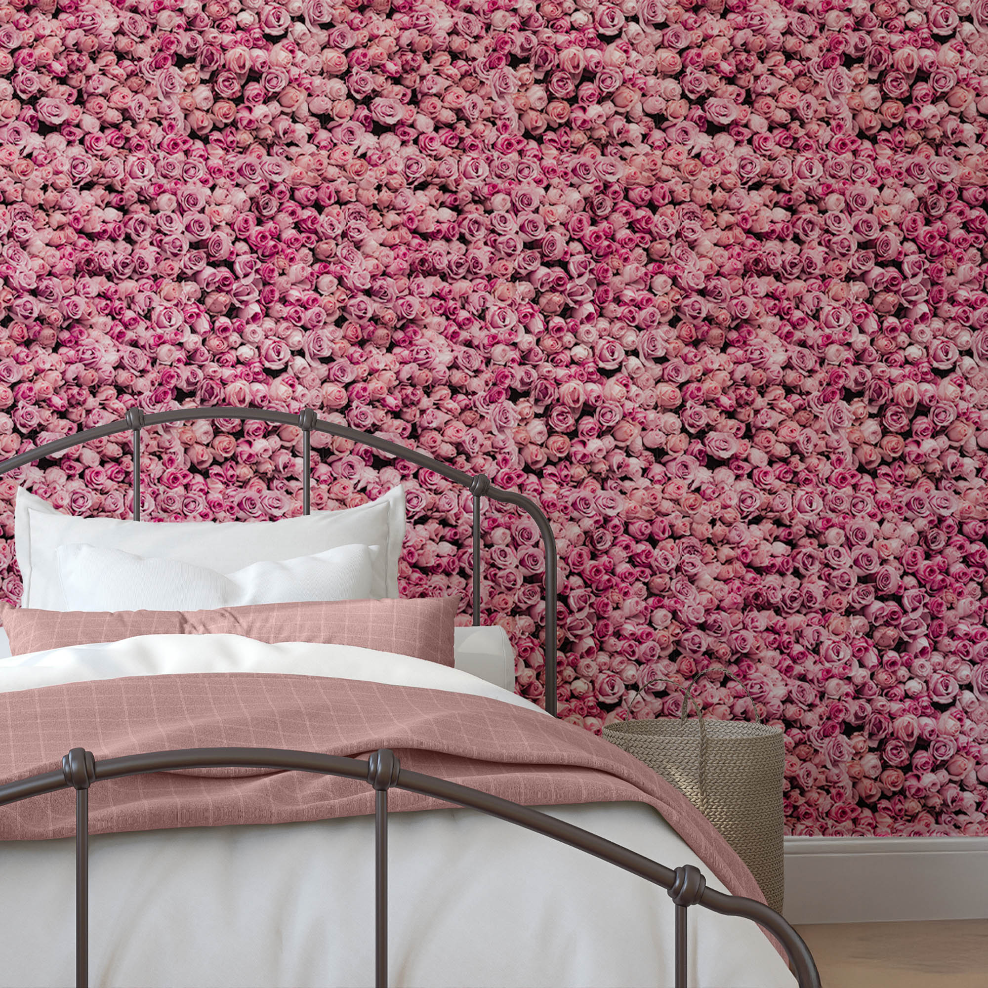 Wall Mural - Hot Pink Rose Flower Wall - Traditional Wallpaper (Paste-the-wall) - Made to Measure