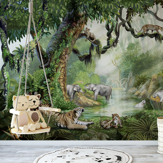 Jungle Cats Wallpaper In Kid's Lion Bedroom