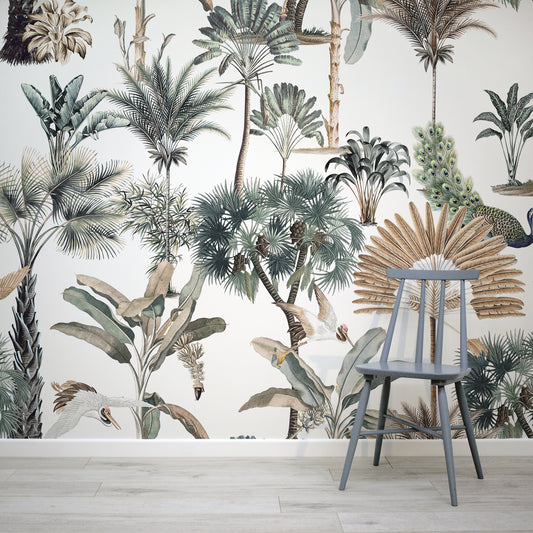 Jungle Chic Wallpaper on Grey Painted Wooden Chair