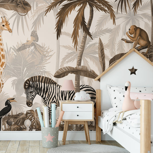Jungle Jive Sepia Wallpaper In Girl's Pink Bedroom