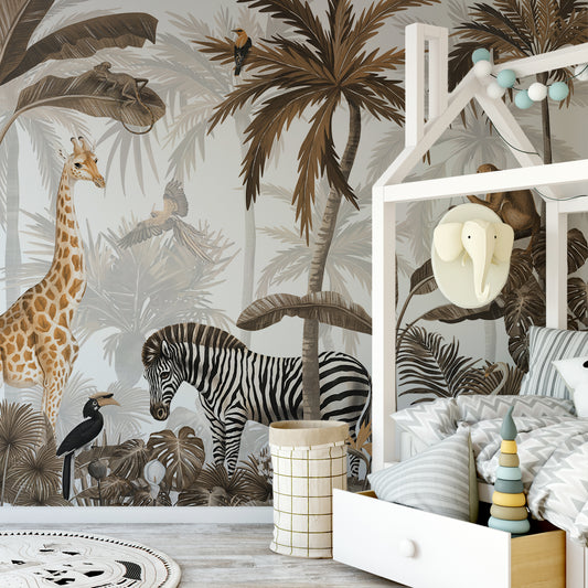 Jungle Jive Sepia Wallpaper In Kid's Elephant Bedroom