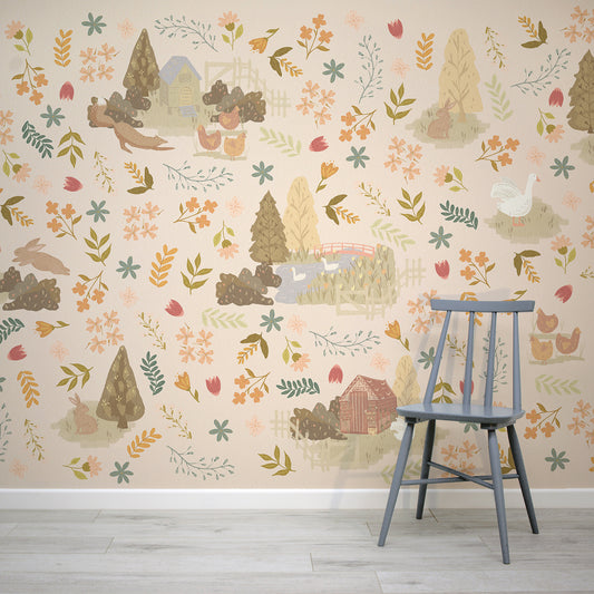 Juniper Wallpaper with a Grey Chair