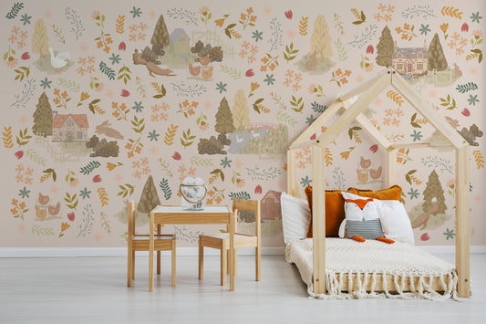 Juniper Wallpaper with Childrens Bed and Table