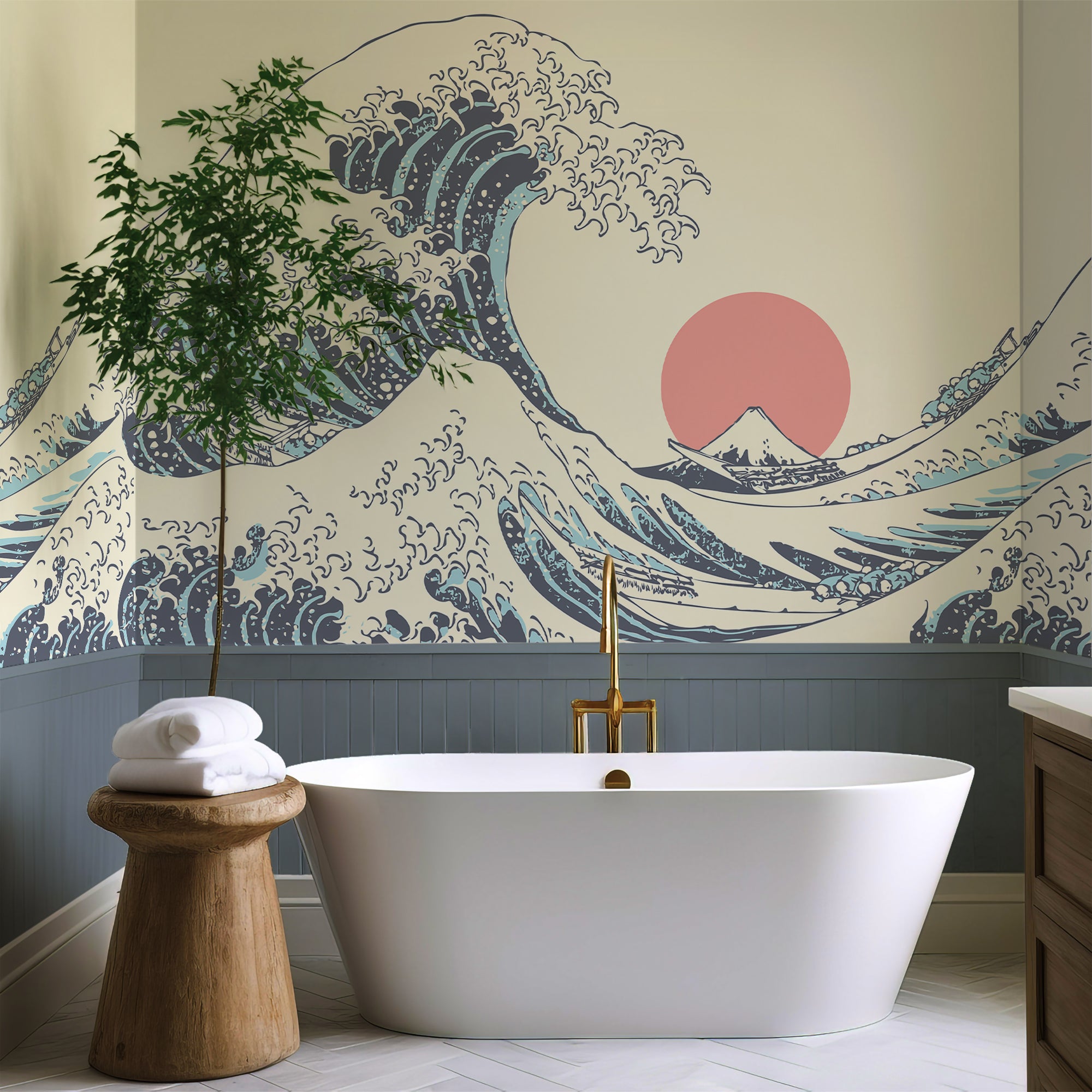 Wall Mural - Great Wave Japanese Inspired - Removable Wallpaper (Peel & Stick) - Made to Measure