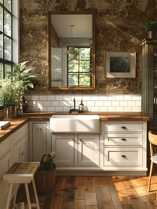 Katharine Harvest Wallpaper in a Rustic Kitchen