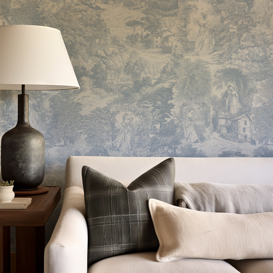 Kitty - French Blue Timeless Romantic Toile Pattern Wallpaper Mural