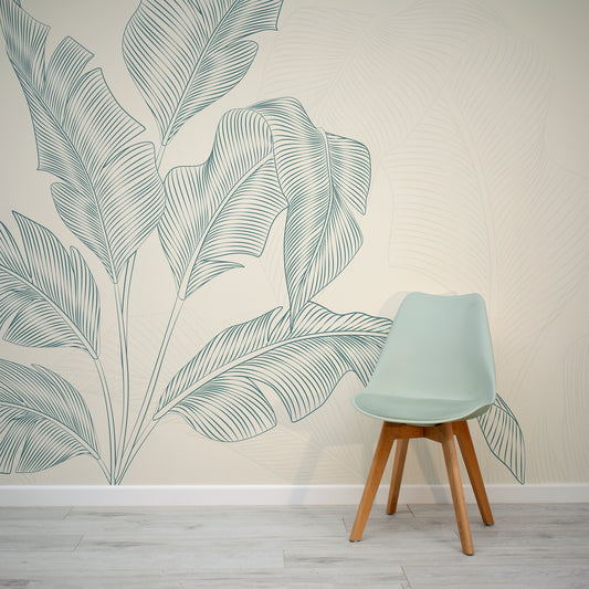 Leafy Elegance Wallpaper In Room With Lime Green Chair