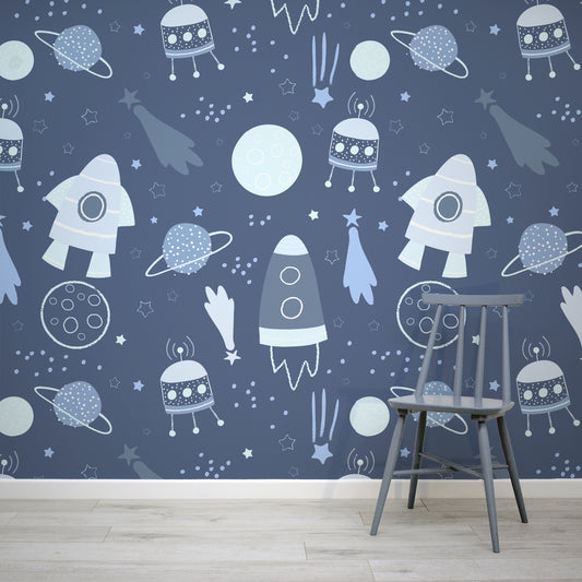 Leo Midnight Wallpaper In Room With Blue Chair