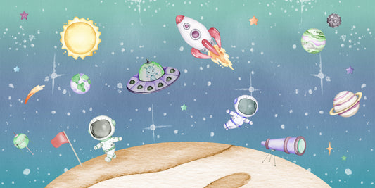 Light Year Cute Watercolour Children's Space Wallpaper Mural Full Artwork