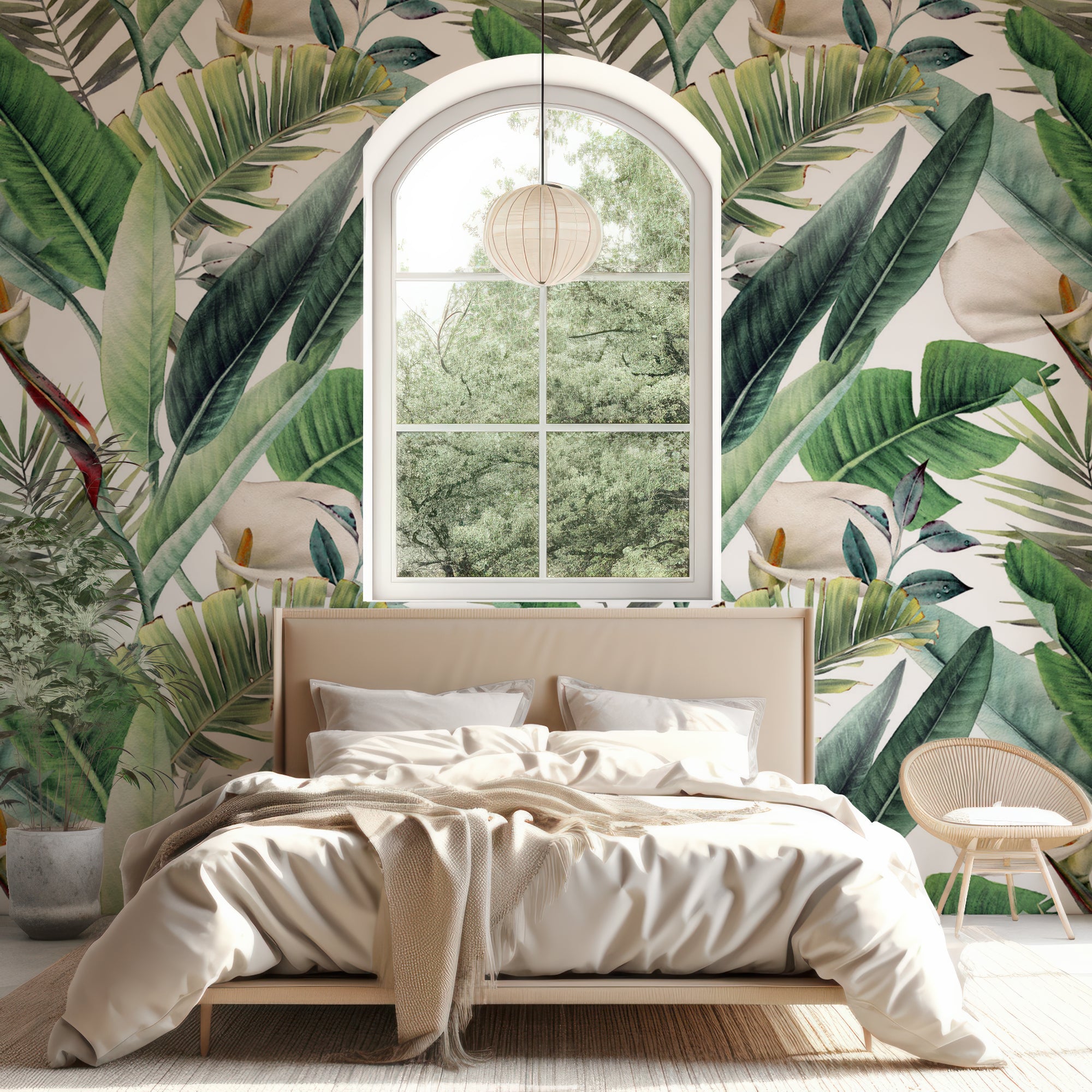 Wall Mural - Bright Watercolour Leaf - Traditional Wallpaper (Paste-the-wall) - Made to Measure