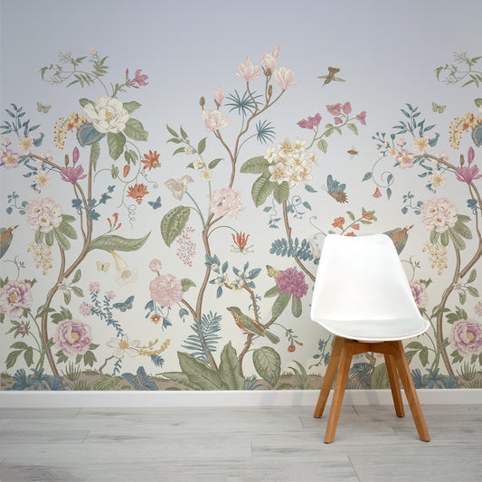 Lily Lane Lavender Wallpaper In Room With White Chair