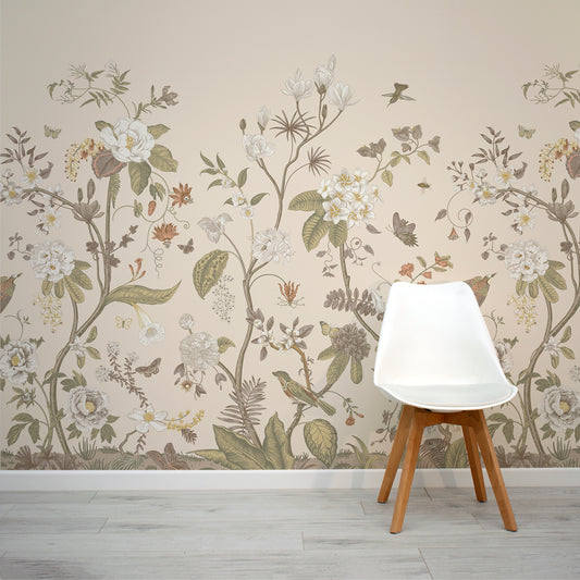 Lily Lane Neutral Wallpaper In Room With White Chair