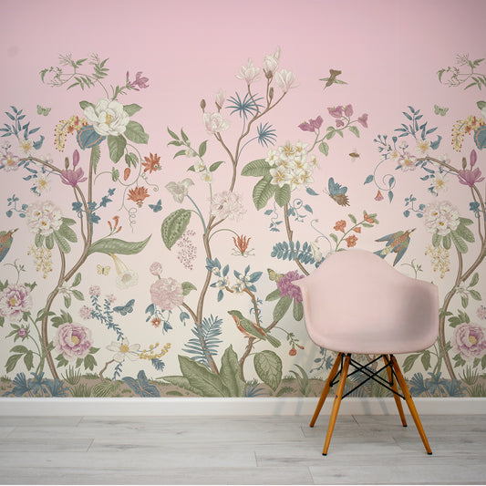 Lily Lane Orchard Pink Wallpaper In Room With Pink Chair