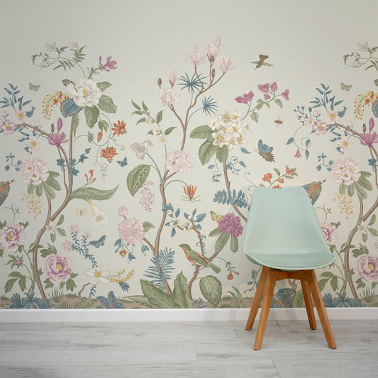 Lily Lane Wallpaper Mural In Room With Green Chair