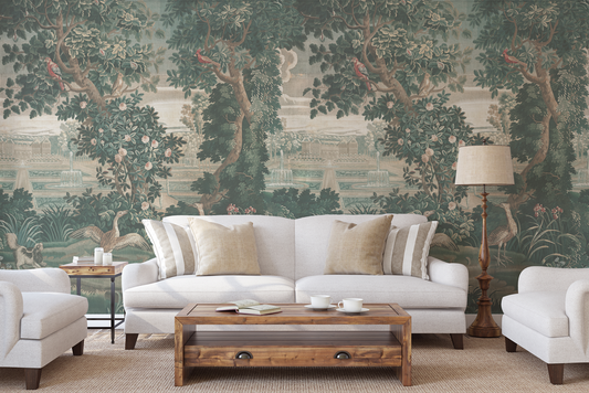 Katharine - Green Vintage Jungle Tapestry Mural Wallpaper Mural