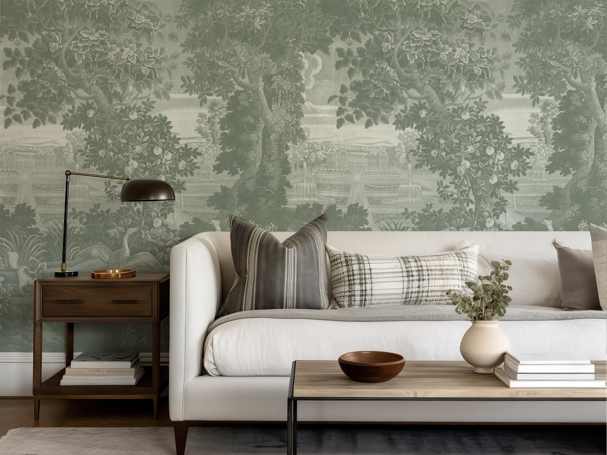 Wall Mural - Soft Green Vintage Jungle Tapestry - Traditional Wallpaper (Paste-the-wall) - Made to Measure