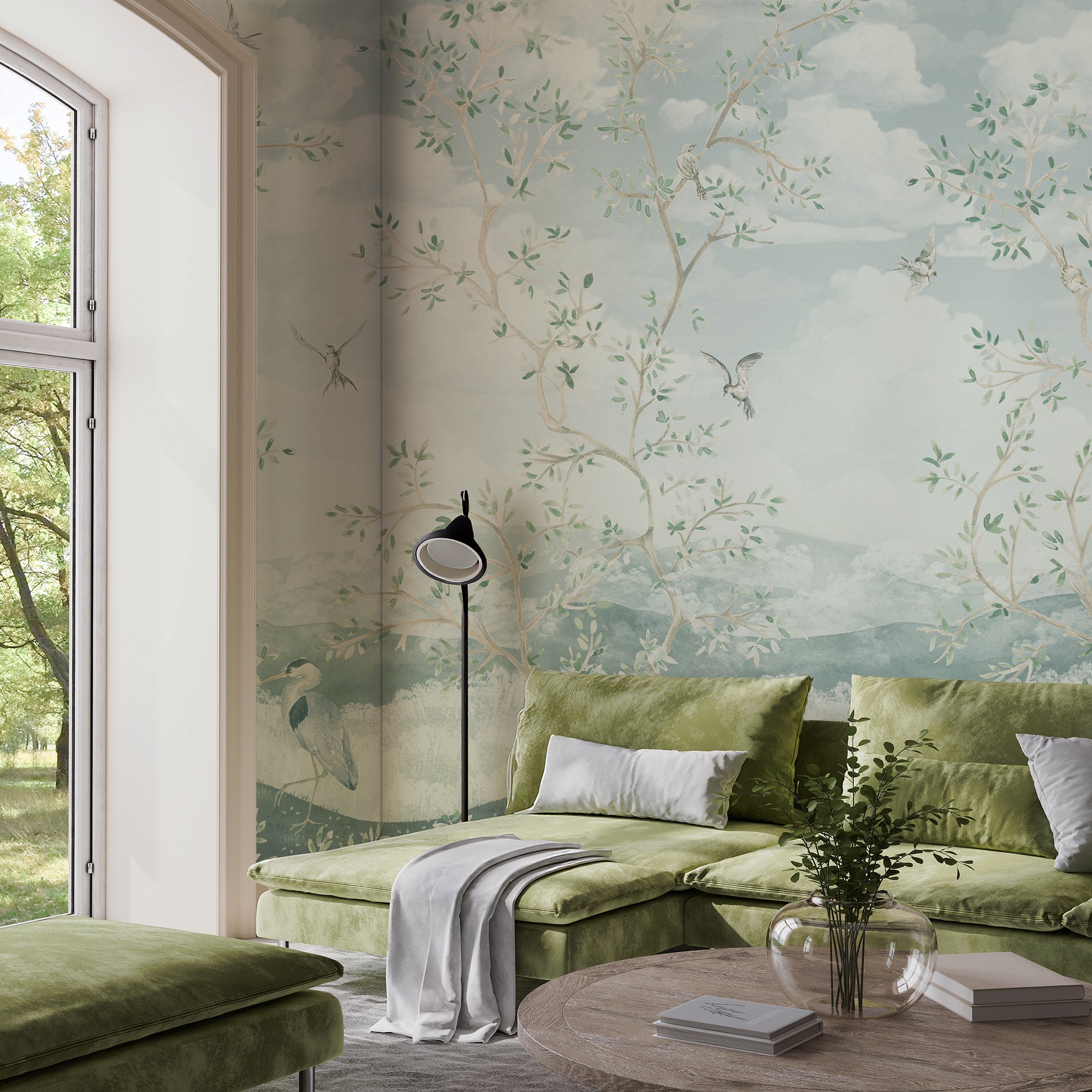 Wall Mural - Chinoiserie Blue Trees - Traditional Wallpaper (Paste-the-wall) - Made to Measure