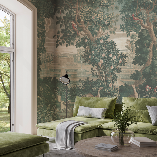 Katharine - Green Vintage Jungle Tapestry Mural Wallpaper Mural