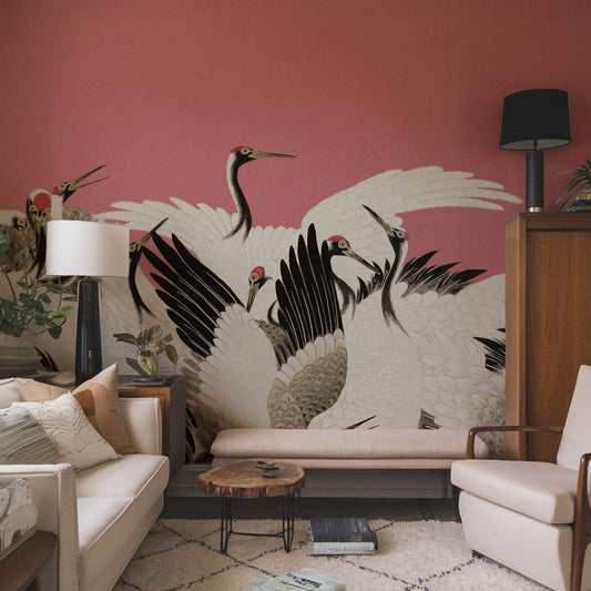 Chitose - Vintage Pink Japanese Crane Wallpaper Mural
