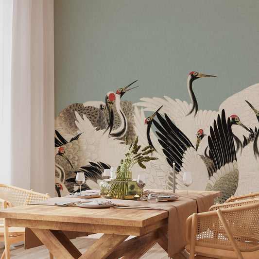 Haruka - Vintage Blue Japanese Crane Wallpaper Mural