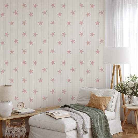 Ariel - Pinstripe Starfish Wallpaper Mural