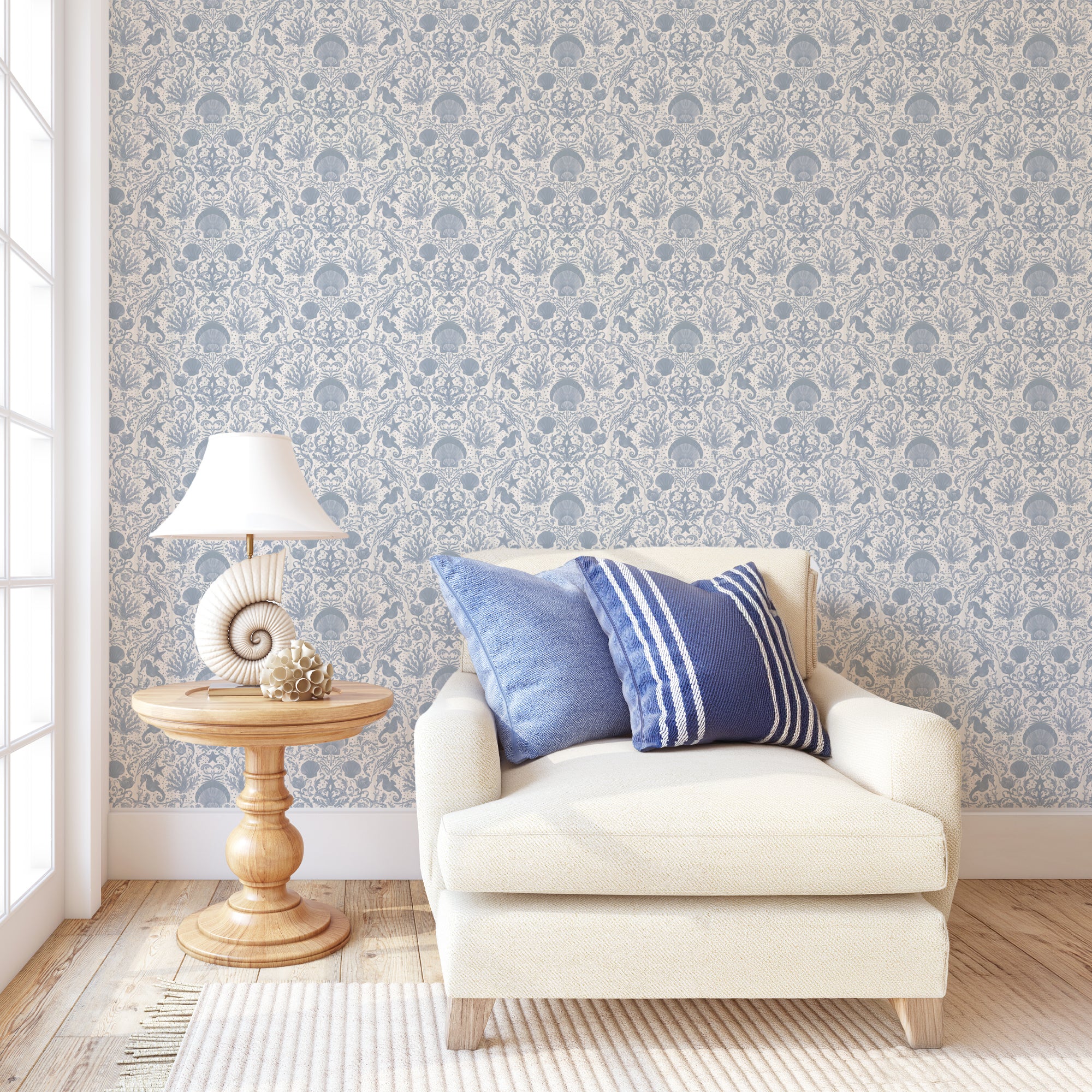 Wall Mural - Scallop Shell Stripe Wallpaper - Removable Wallpaper (Peel & Stick) - Made to Measure