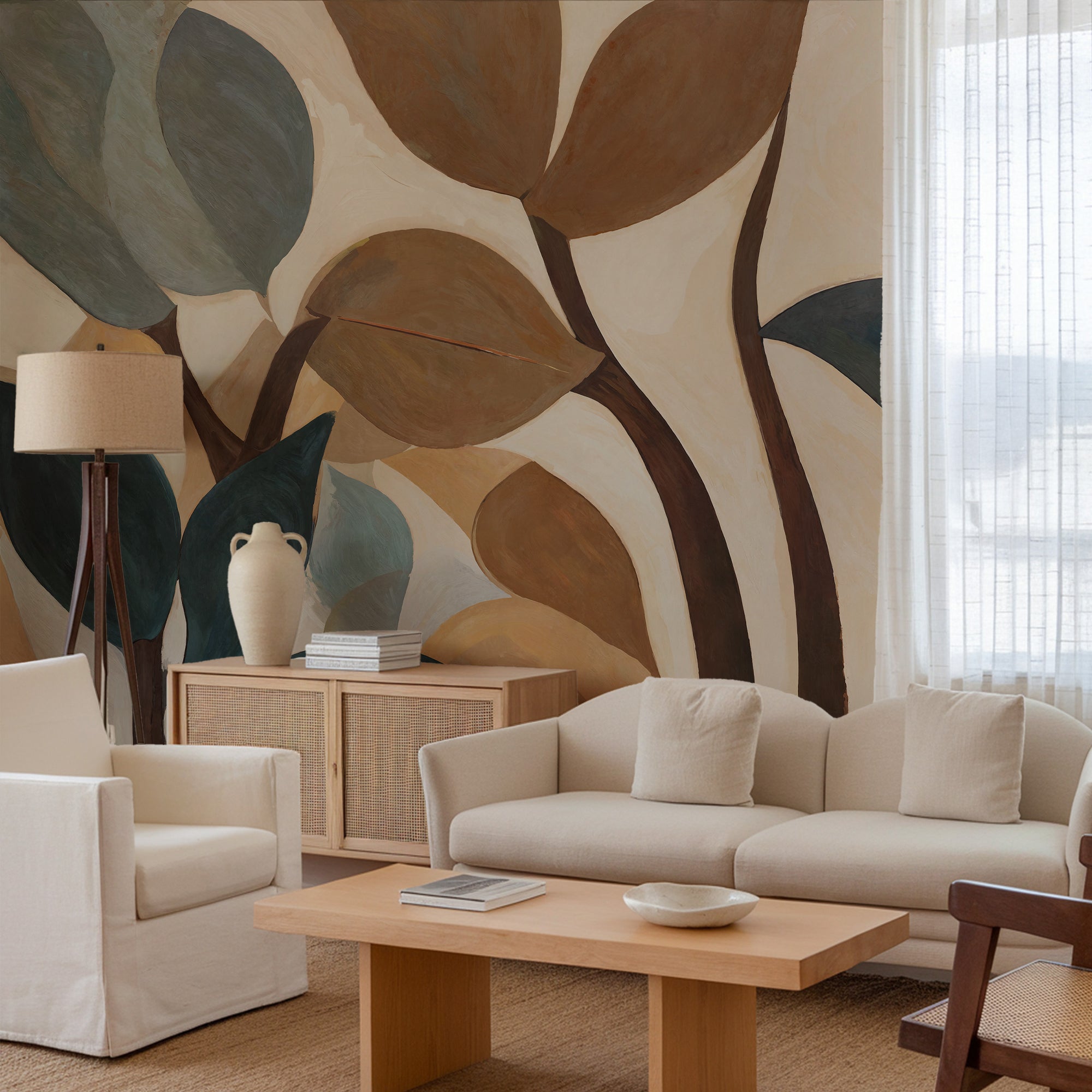Wall Mural - Mid-Century Floral - Traditional Wallpaper (Paste-the-wall) - Made to Measure