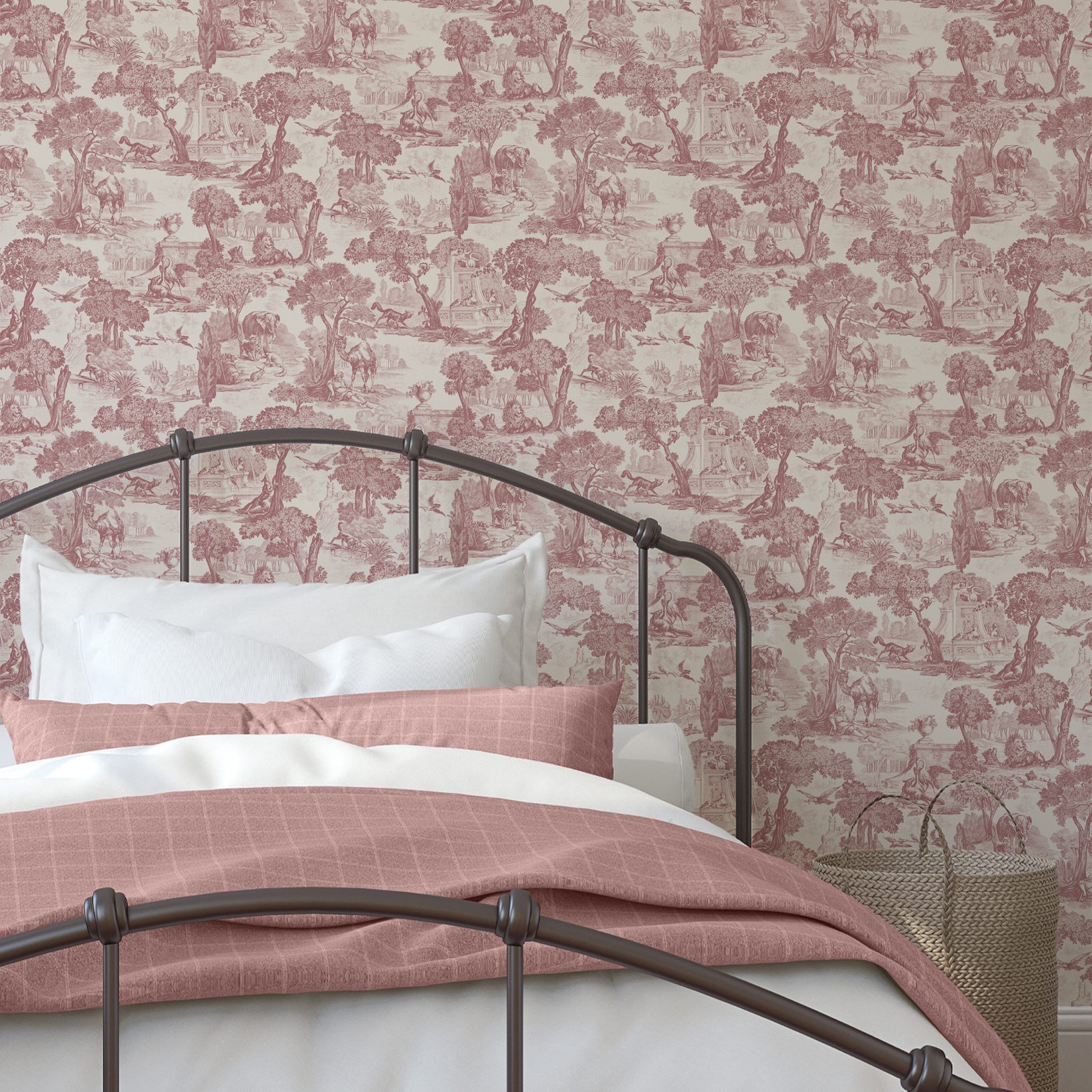 Wall Mural - Romantic Pastoral Toile Pattern Inspired by 18th Century French Art - Removable Wallpaper (Peel & Stick) - Made to Measure