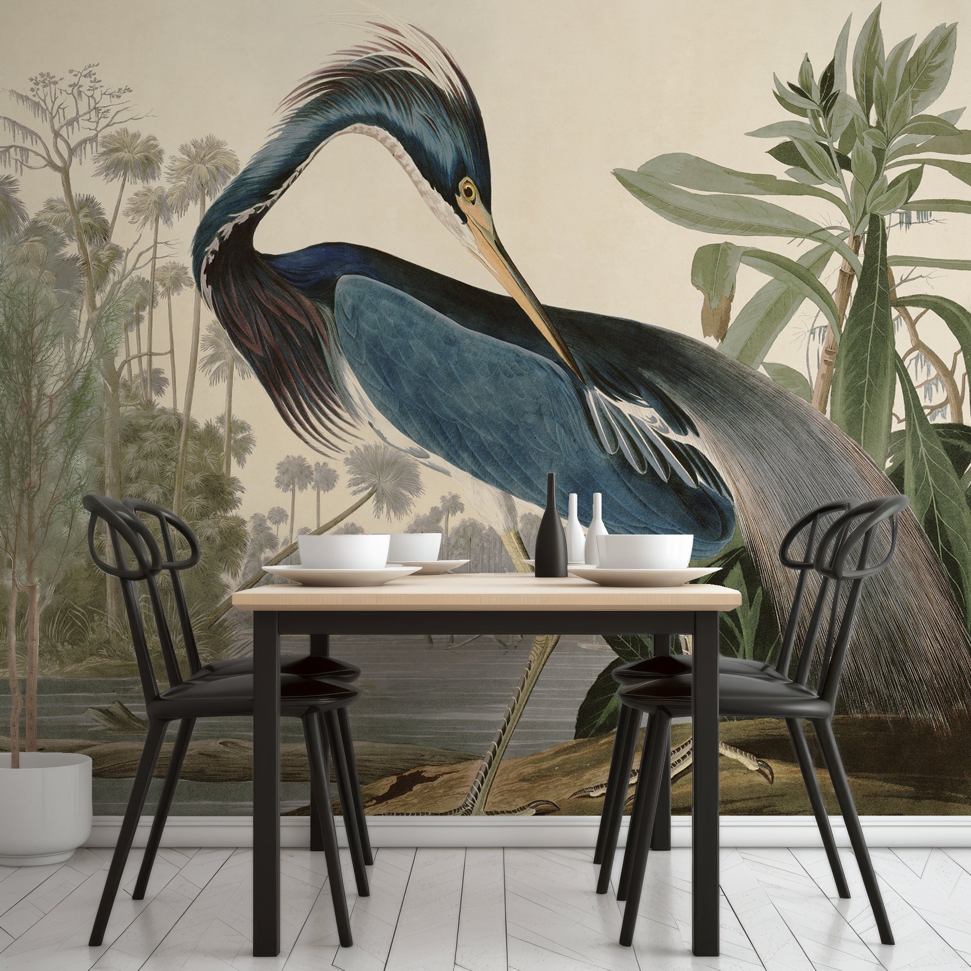Wall Mural - Louisiana Heron Bird - Traditional Wallpaper (Paste-the-wall) - Made to Measure