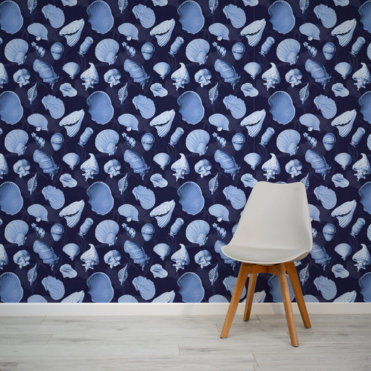 Marea - Navy Seashell Shapes Wallpaper