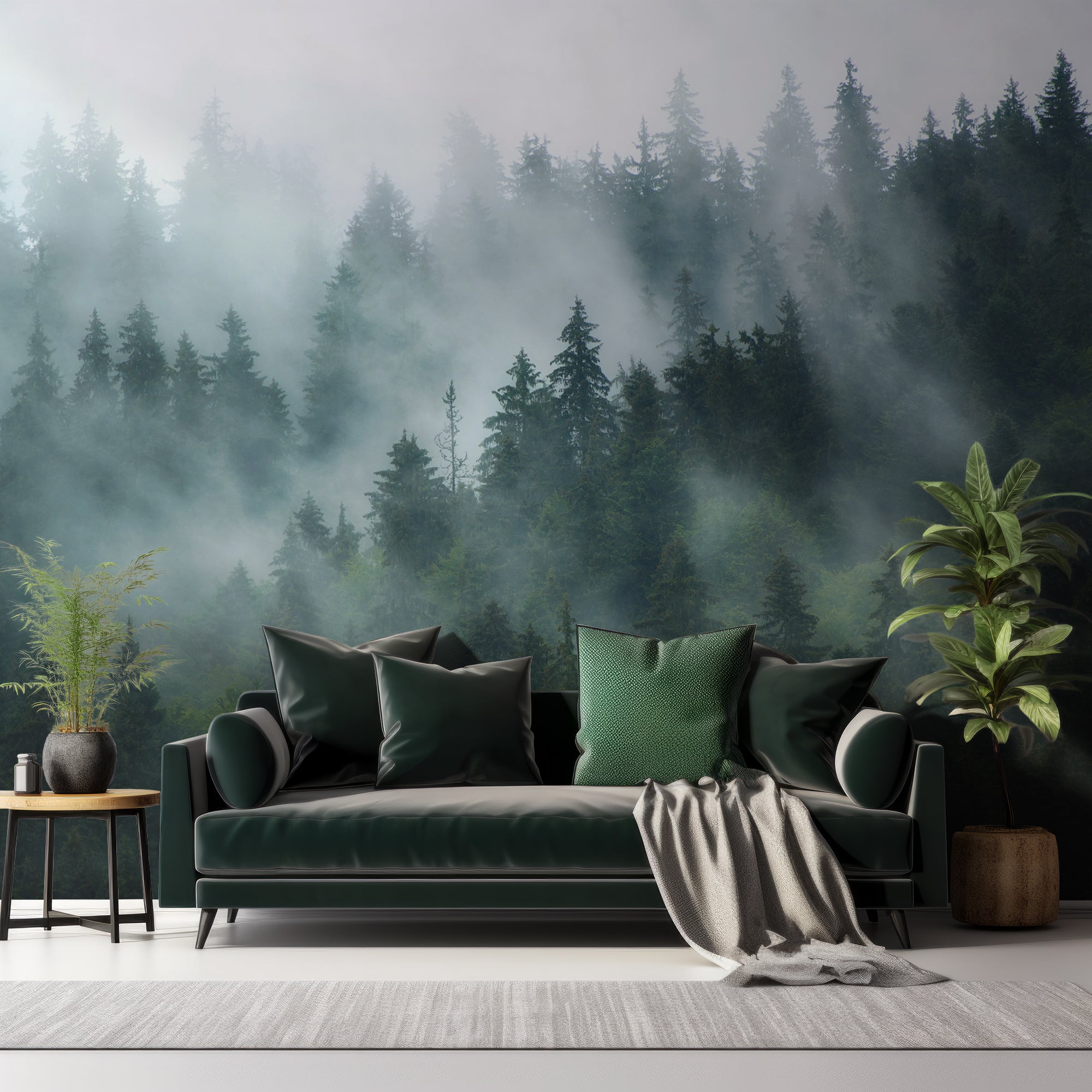 Wall Mural - Green Misty Forest Scandinavian - Removable Wallpaper (Peel & Stick) - Made to Measure