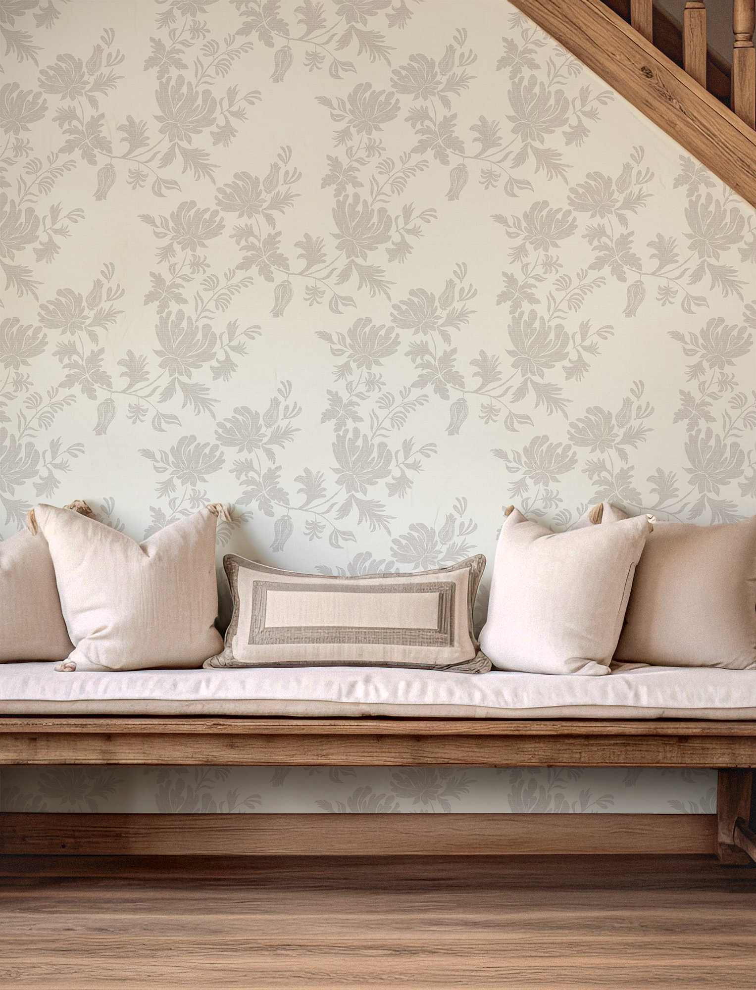 Wall Mural - Classic Cream Floral - Traditional Wallpaper (Paste-the-wall) - Made to Measure