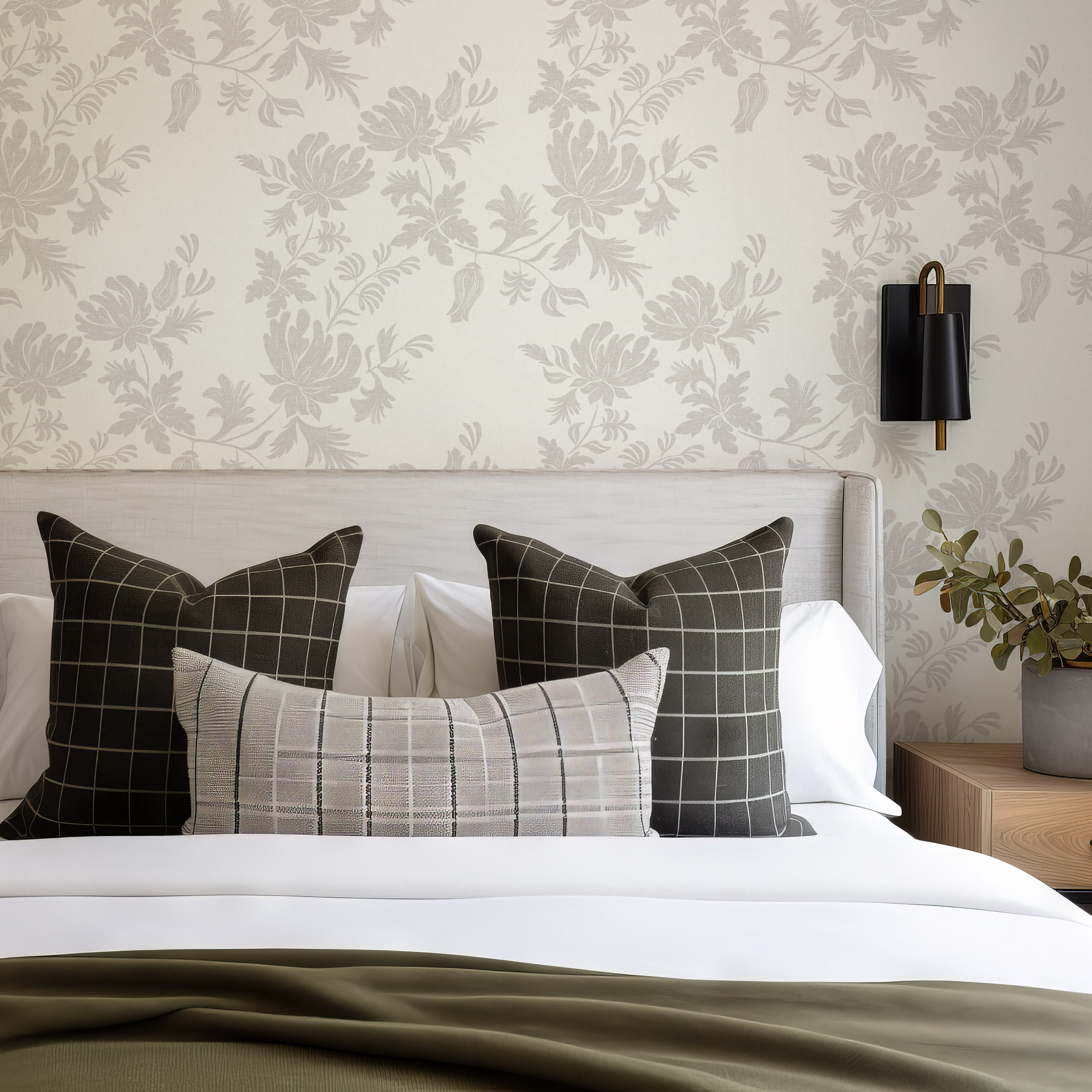 Wall Mural - Timeless Botanical Linen-Style Floral Pattern - Removable Wallpaper (Peel & Stick) - Made to Measure