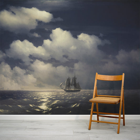 Moonlit Voyage Wallpaper In Room With Wooden Chair