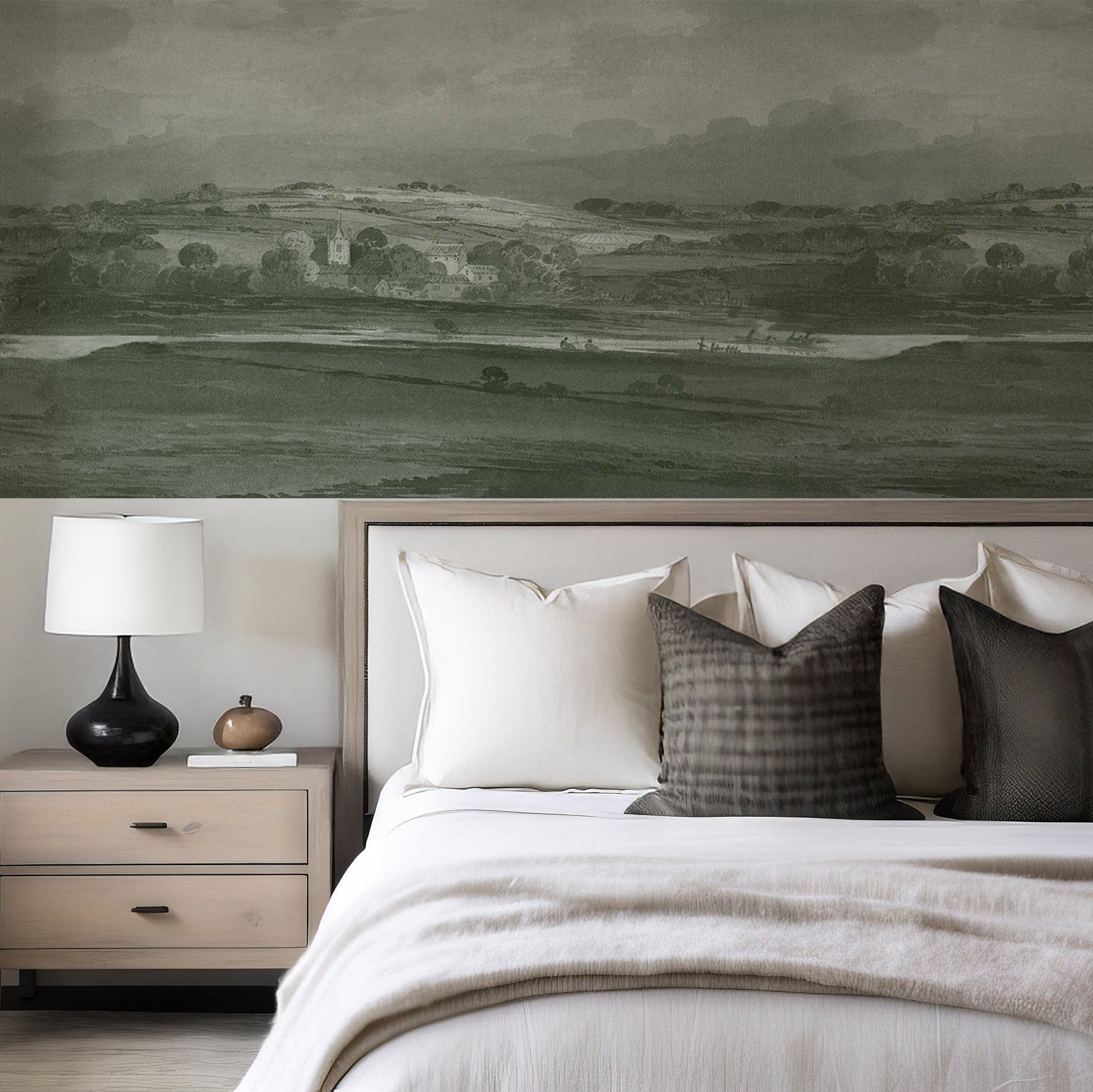 Wall Mural - Watercolour Rolling Hills Landscape Painting - Traditional Wallpaper (Paste-the-wall) - Made to Measure