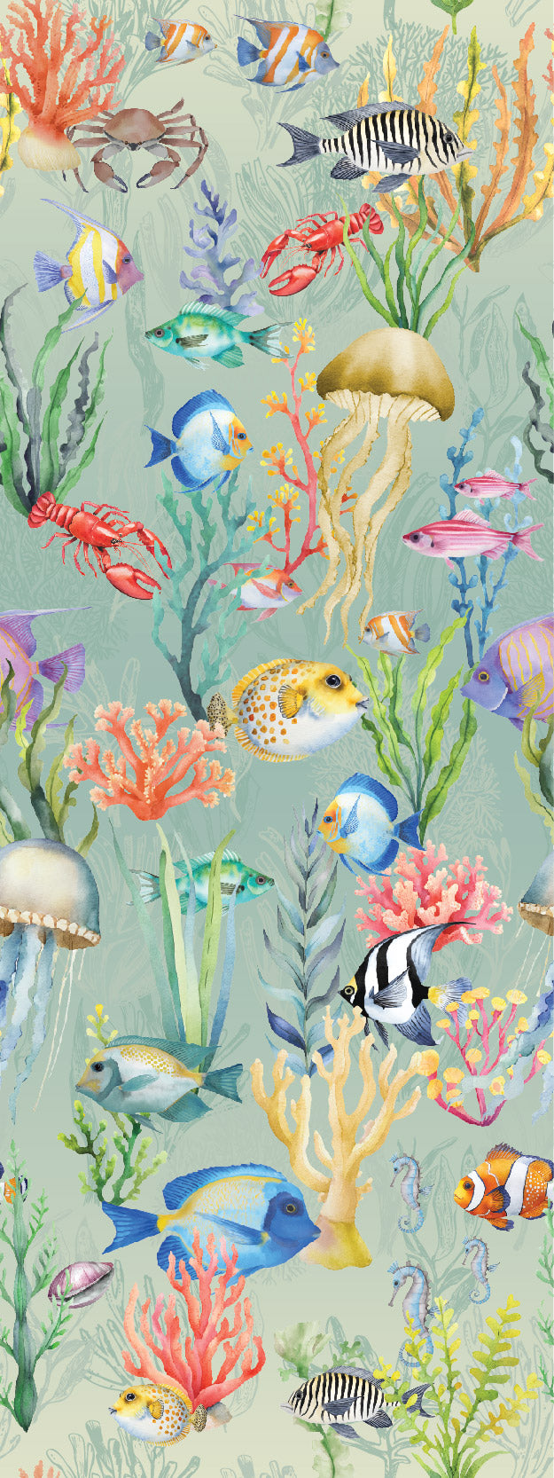 Nautilus Aqua Turquoise and Grey Underwater Fish Wallpaper Mural Full Pattern