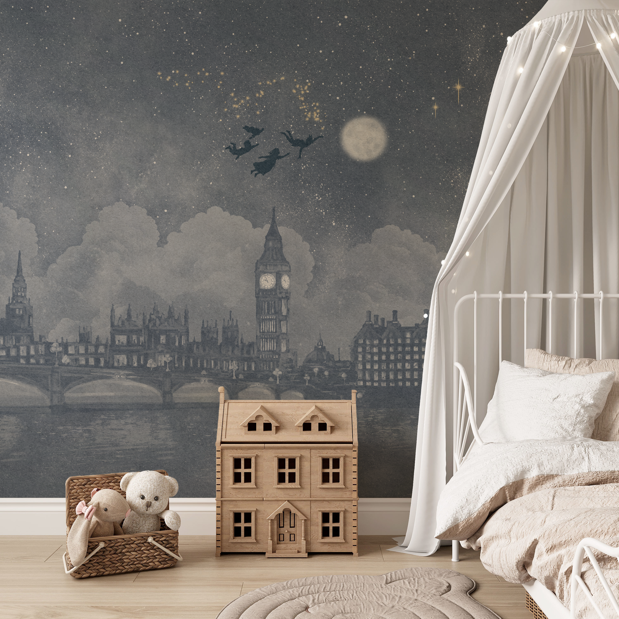 Wall Mural - Whimsical Peter Pan Inspired London Skyline - Traditional Wallpaper (Paste-the-wall) - Made to Measure
