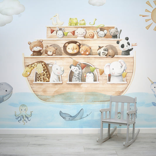 Noah's Journey Wallpaper In Room With Small Grey Chair