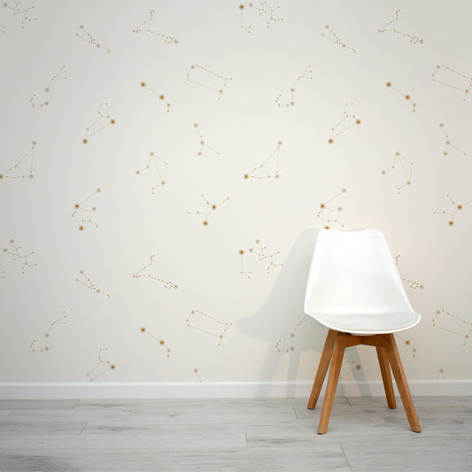 Nocturnal Constellations Cream - Cream & Gold Star Constellation Wallpaper