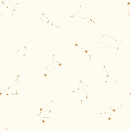 Crème Constellations Nocturnes - Papier Peint Constellation Étoile Crème &amp; Or
