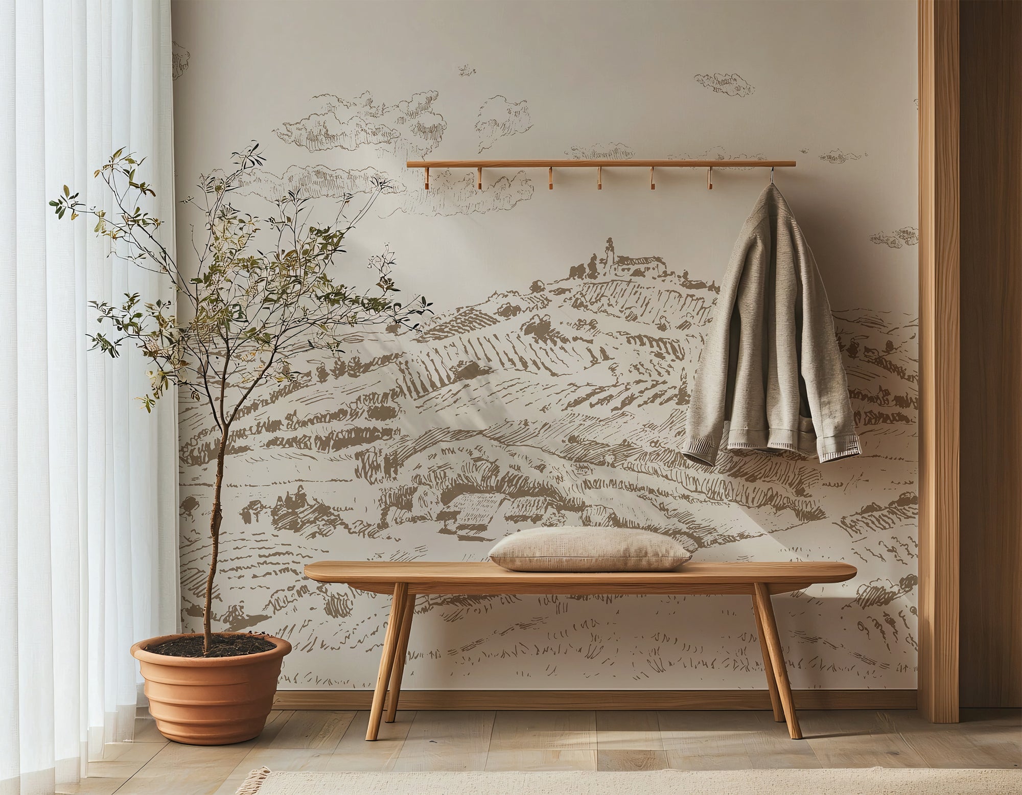 Wall Mural - Beige Countryside Landscape - Traditional Wallpaper (Paste-the-wall) - Made to Measure