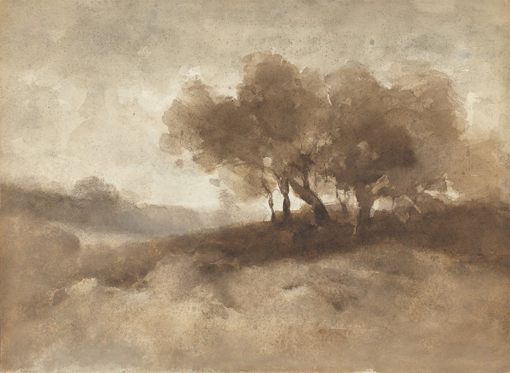 Oak Wallpaper Painting of a landscape with trees 