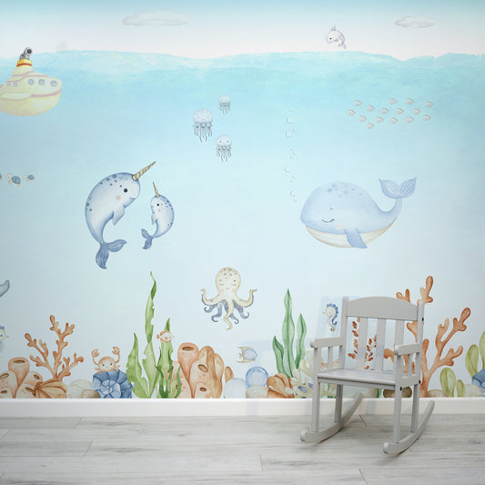 Ocean Joy Wallpaper In Room With Small Grey Chair