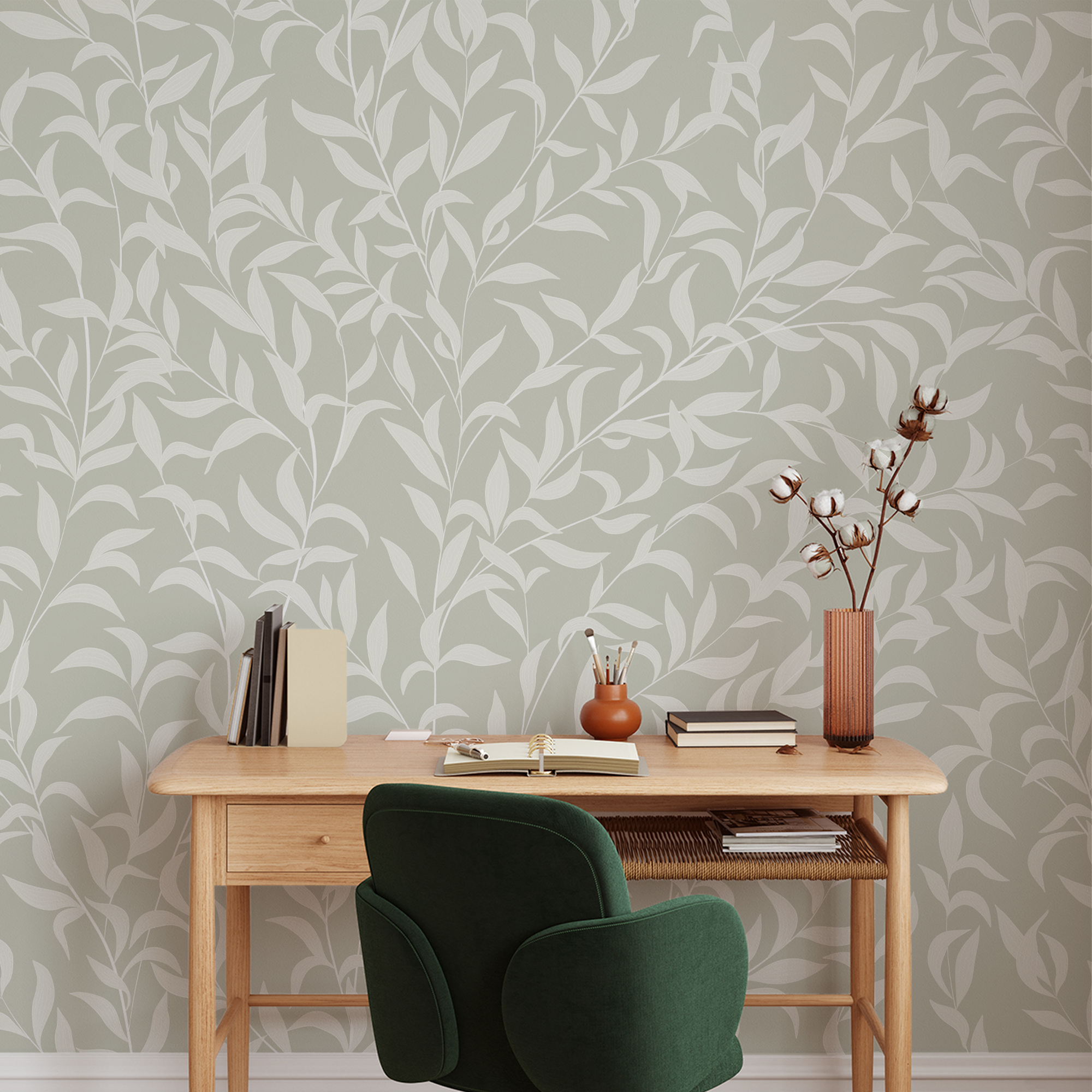 Wall Mural - Green Willow - Traditional Wallpaper (Paste-the-wall) - Made to Measure